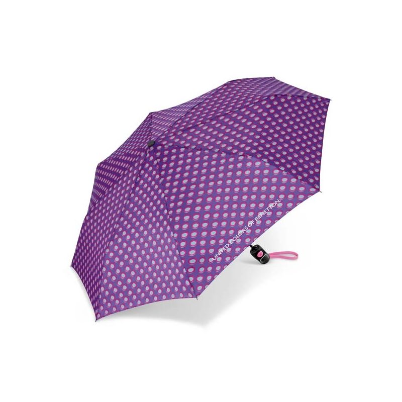 Parapluie pliant violet Benetton a pois gris