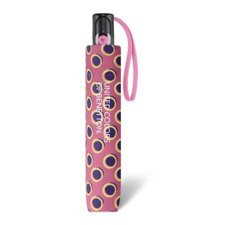 Parapluie pliant rose Benetton a pois violet