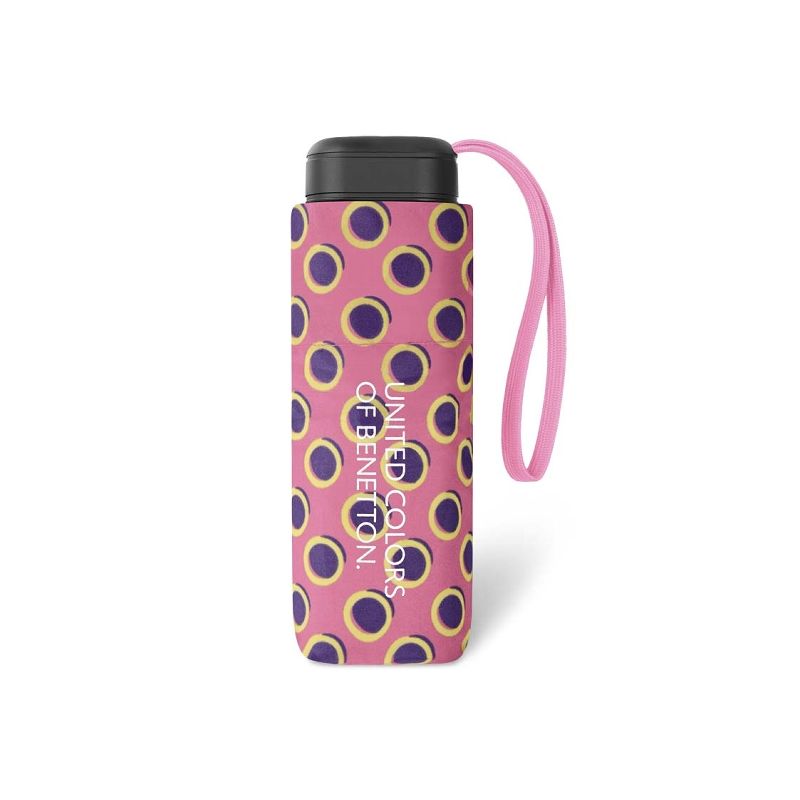 Mini parapluie Benetton rose à pois ultra plat
