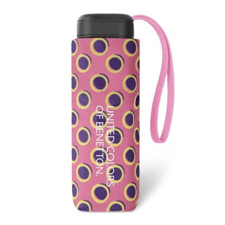 Mini parapluie Benetton rose à pois ultra plat