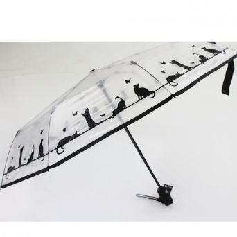 Petit parapluie pliant transparent automatique chat