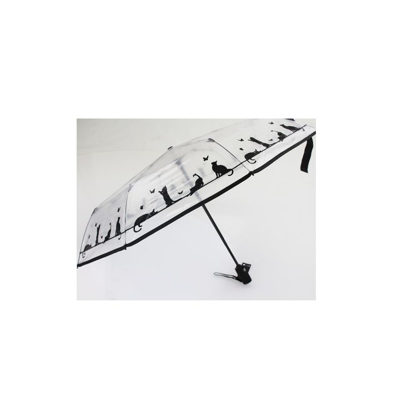 Petit parapluie pliant transparent automatique chat
