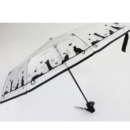 Petit parapluie pliant transparent automatique chat