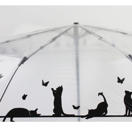 Petit parapluie pliant transparent automatique chat