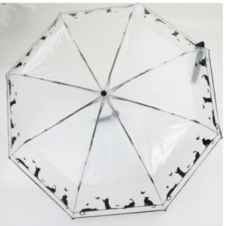 Petit parapluie pliant transparent automatique chat