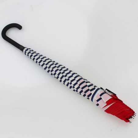 Parapluie inversé rouge rayé marine