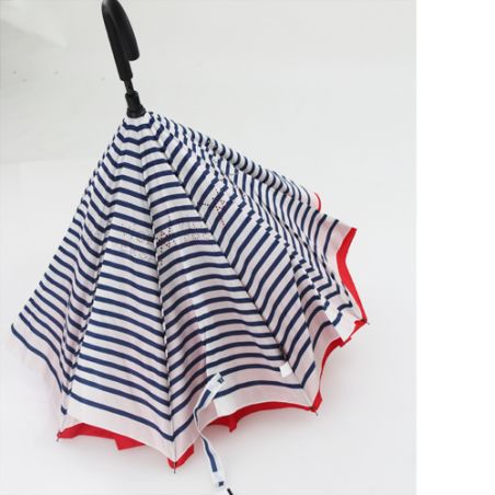 Parapluie inversé rouge rayé marine