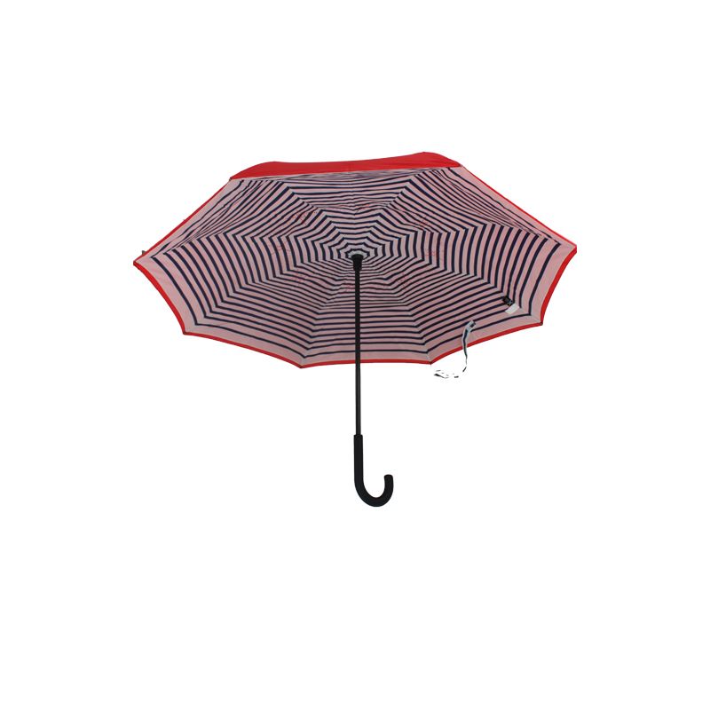 Parapluie inversé rouge rayé marine