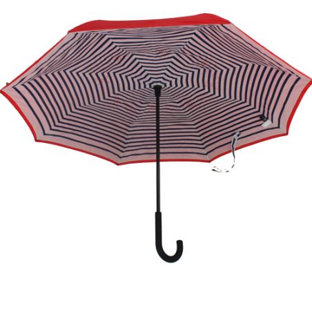 Parapluie inversé rouge rayé marine
