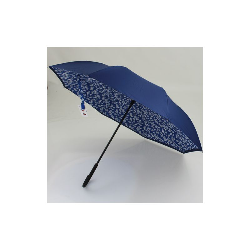 Parapluie inversé bleu motif fleuri