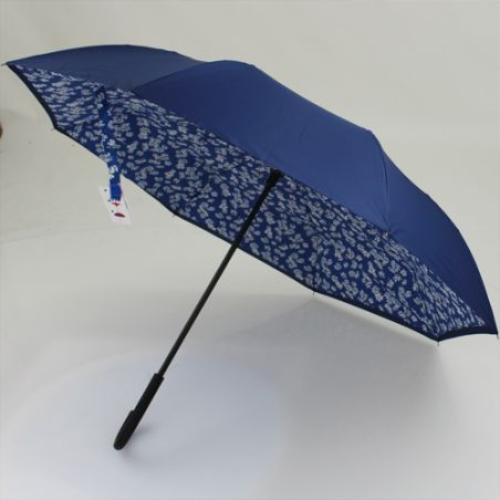 Parapluie inversé bleu motif fleuri