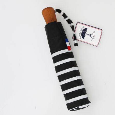 Parapluie pliant marinière noir fabrication française