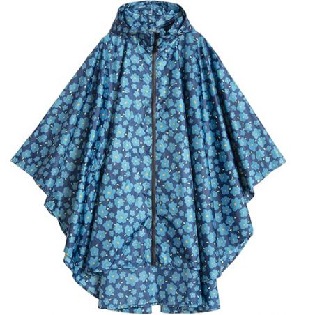 Poncho de pluie bleu marine et fleurs