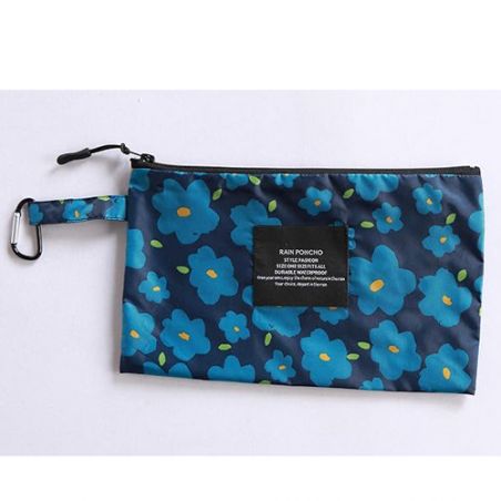 Poncho de pluie bleu marine et fleurs