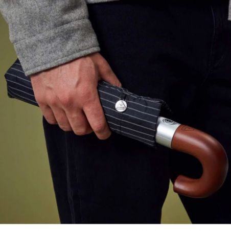 Parapluie pliant noir rayures fines anglais pour homme