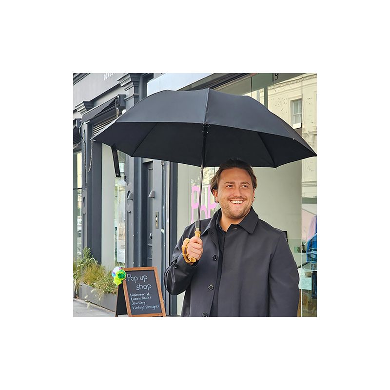 Parapluie pliant noir poignée bambou marque anglaise