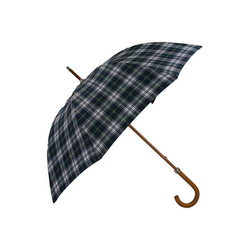 Parapluie canne écossais vert et bleu fabrication française