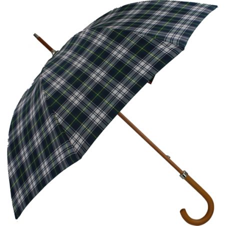 Parapluie canne écossais vert et bleu fabrication française