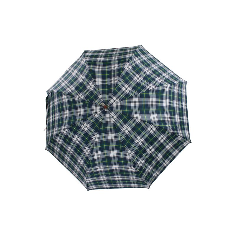 Parapluie canne écossais vert et bleu fabrication française