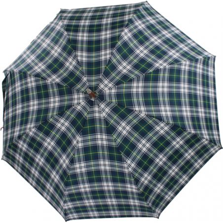 Parapluie canne écossais vert et bleu fabrication française