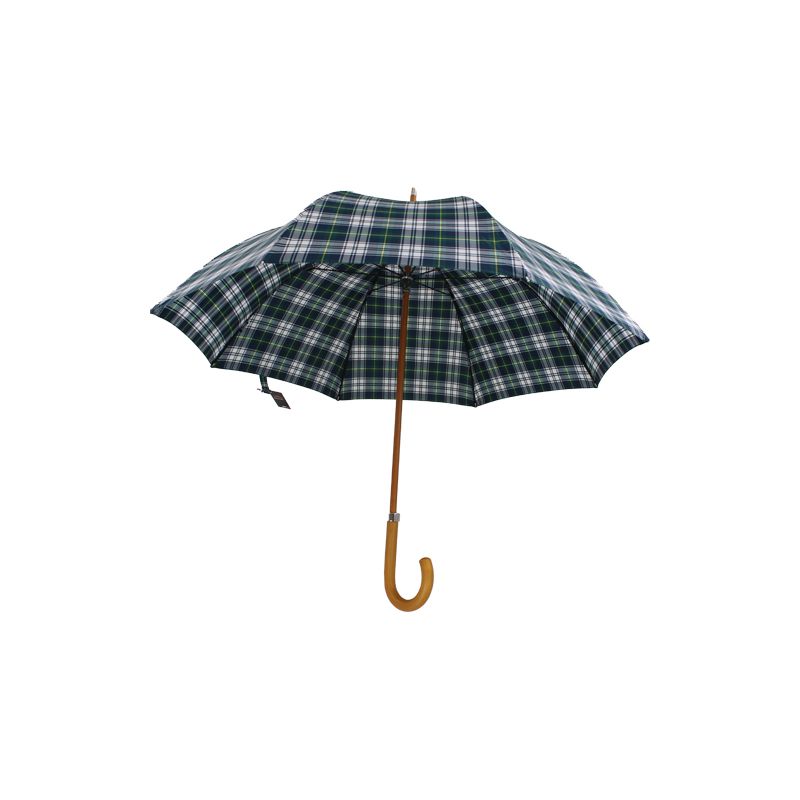 Parapluie canne écossais vert et bleu fabrication française