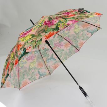 Parapluie canne fleurs jungle rose fabrication française
