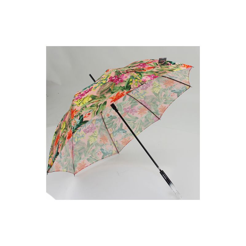 Parapluie canne fleurs jungle rose fabrication française