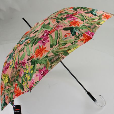 Parapluie canne fleurs jungle rose fabrication française