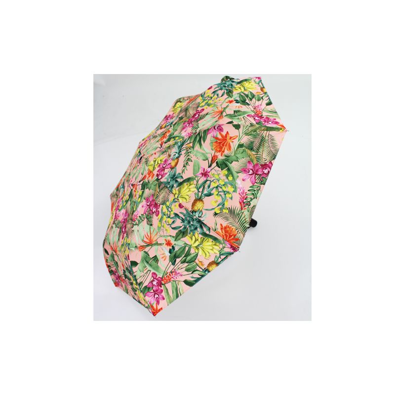 Parapluie rose jungle pliant ouverture et fermeture automatique fleurs fabrication française