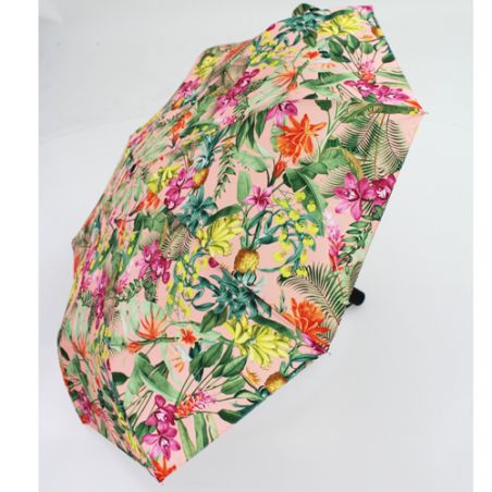 Parapluie rose jungle pliant ouverture et fermeture automatique fleurs fabrication française