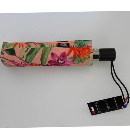 Parapluie rose jungle pliant ouverture et fermeture automatique fleurs fabrication française
