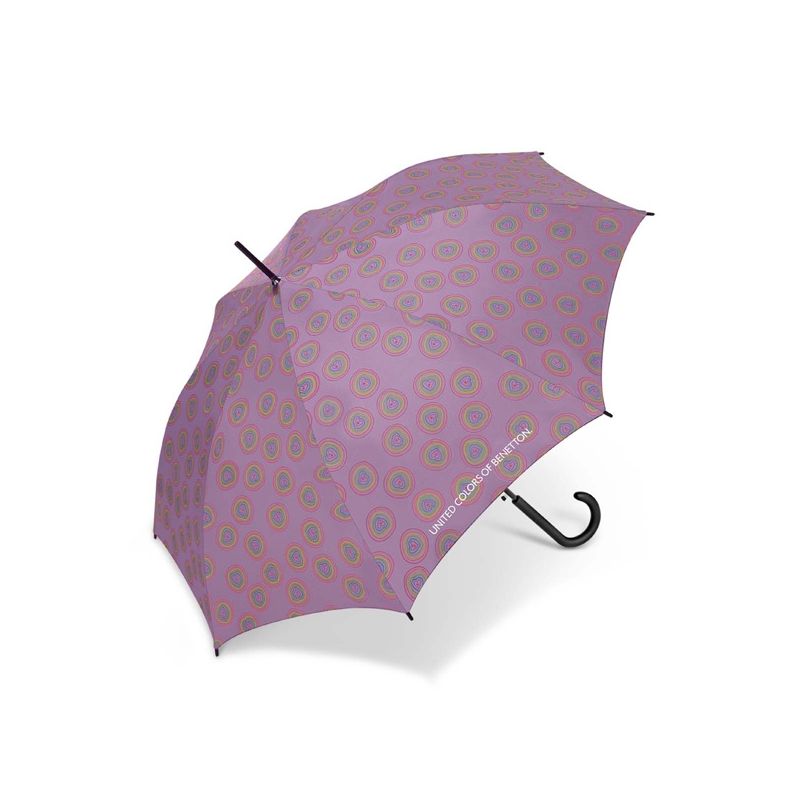 Parapluie long violet Benetton à coeurs multicolores