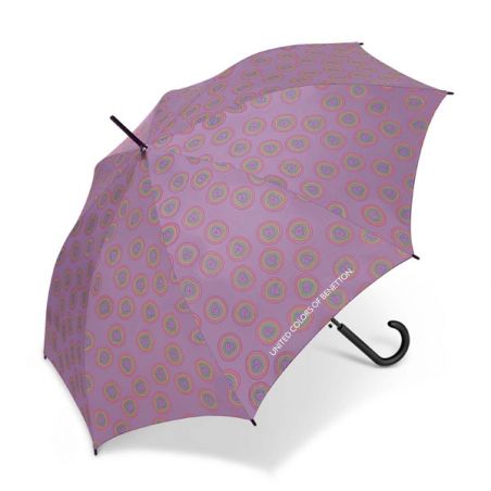 Parapluie long violet Benetton à coeurs multicolores