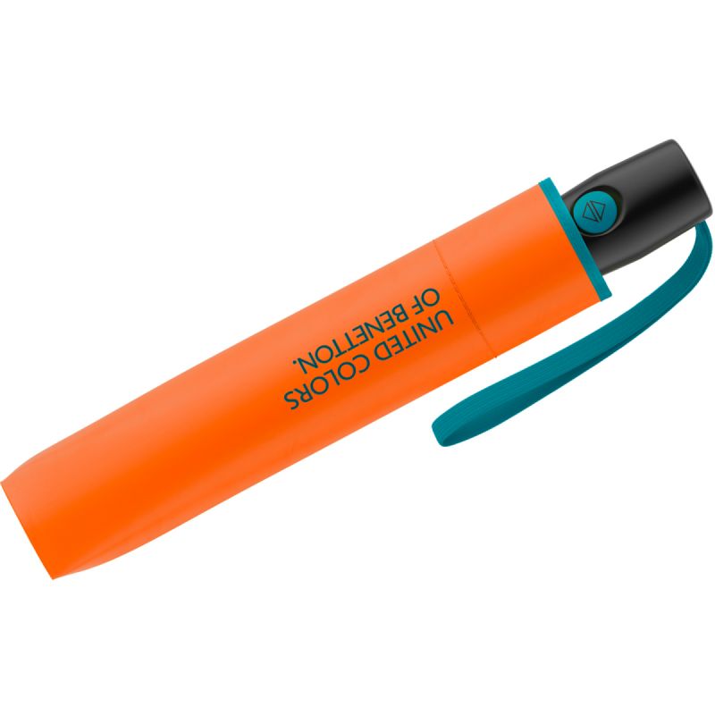 Petit parapluie pliant orange vif Benetton automatique