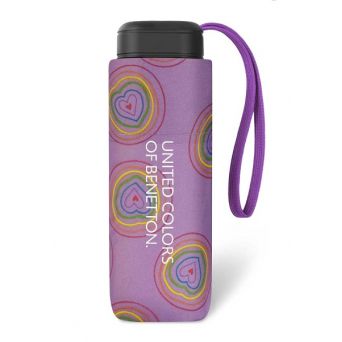 Miniparapluie pliant Benetton couleur parme à coeurs multicolores
