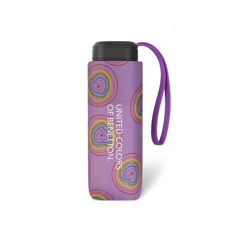 Miniparapluie pliant Benetton couleur parme à coeurs multicolores