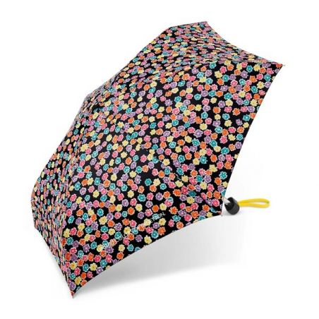 Petit parapluie noir Benetton fleurs multicolores ultra plat