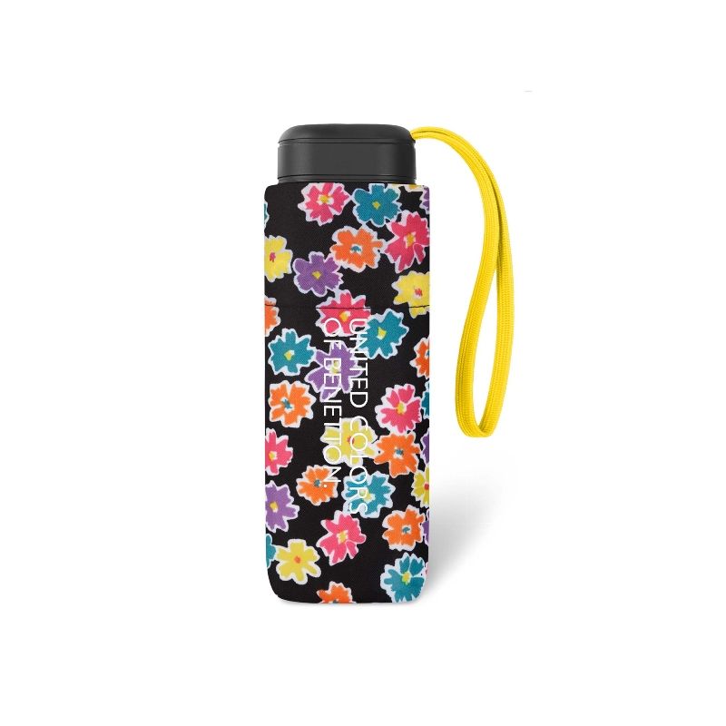 Petit parapluie noir Benetton fleurs multicolores ultra plat