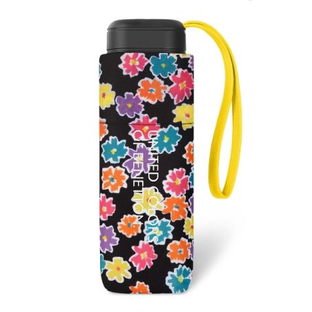 Petit parapluie noir Benetton fleurs multicolores ultra plat