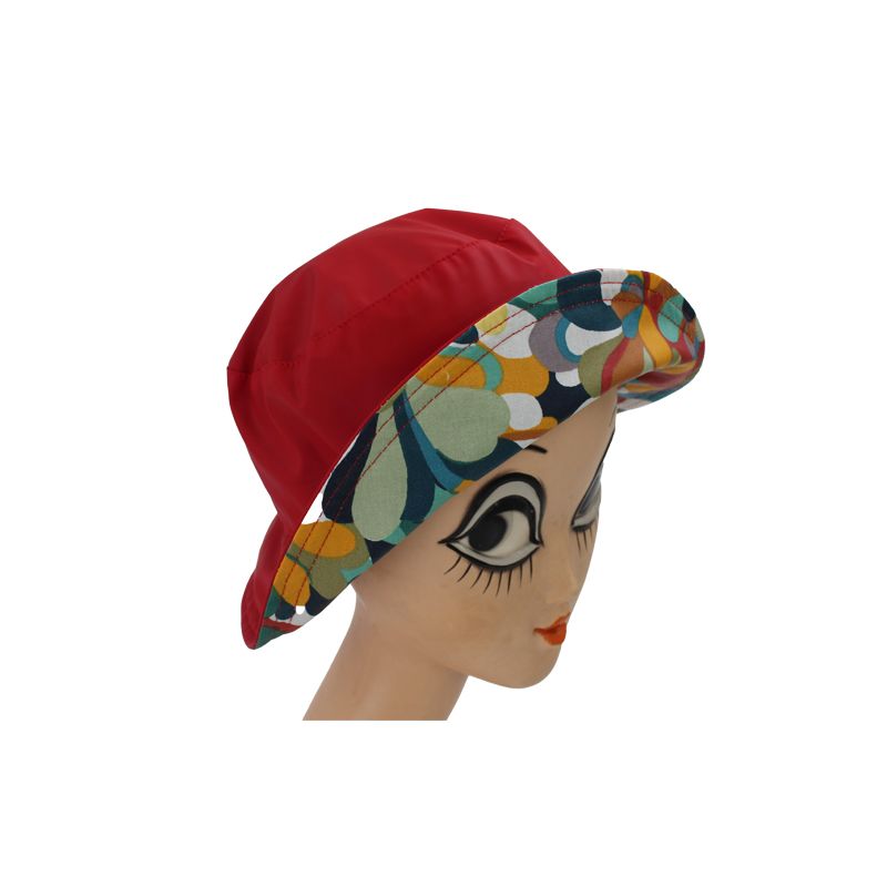 Chapeau de pluie rouge revers floral rouge