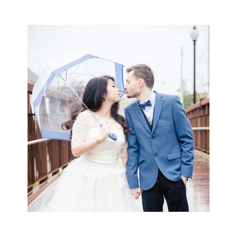 Parapluie cloche transparent bordure bleue
