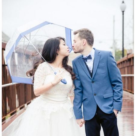 Parapluie cloche transparent bordure bleue