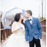 Parapluie cloche transparent bordure bleue