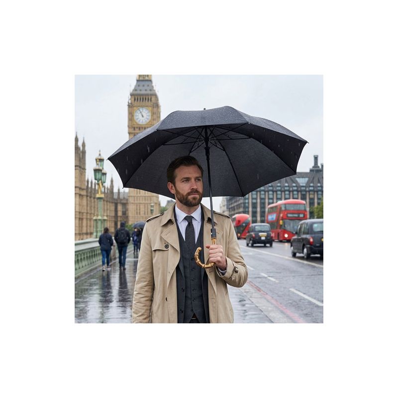 Parapluie pliant noir poignée bambou marque anglaise