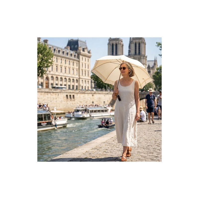 Ombrelle pliante coton écru de luxe