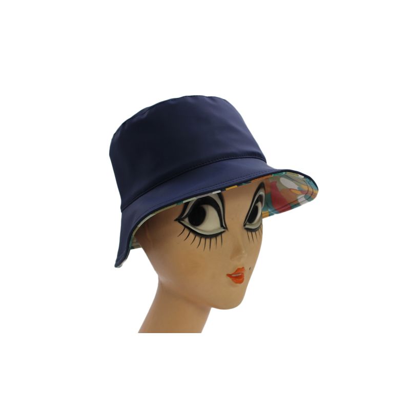 Chapeau de pluie bleu revers motif floral