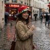 Chapeau de pluie rouge revers floral rouge