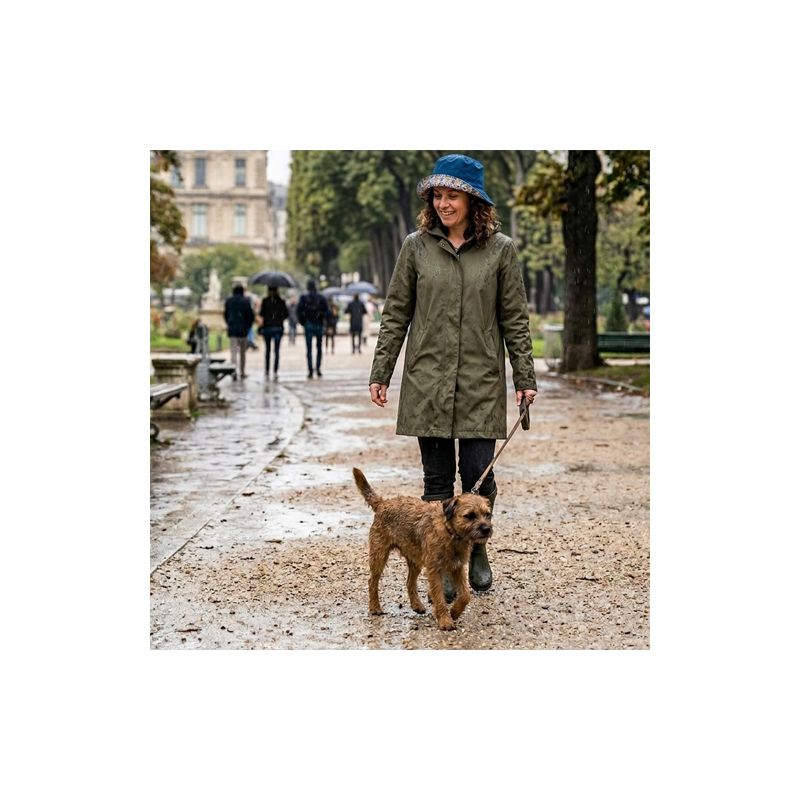 Chapeau de pluie bleu outremer revers floral