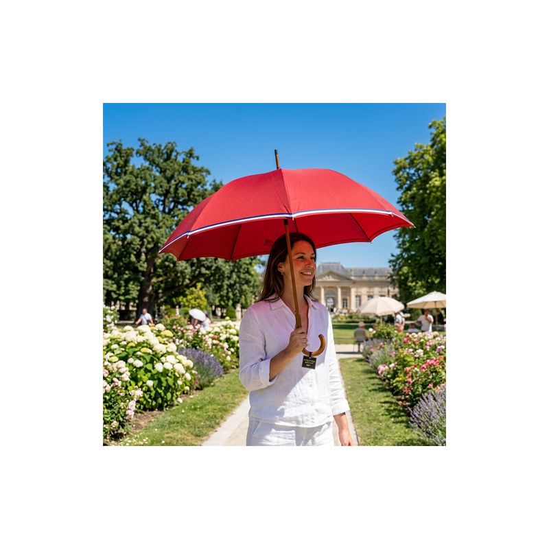 Parapluie canne haut de gamme rouge liseret tricolore