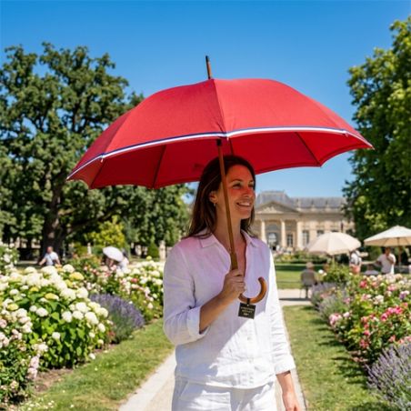 Parapluie canne haut de gamme rouge liseret tricolore